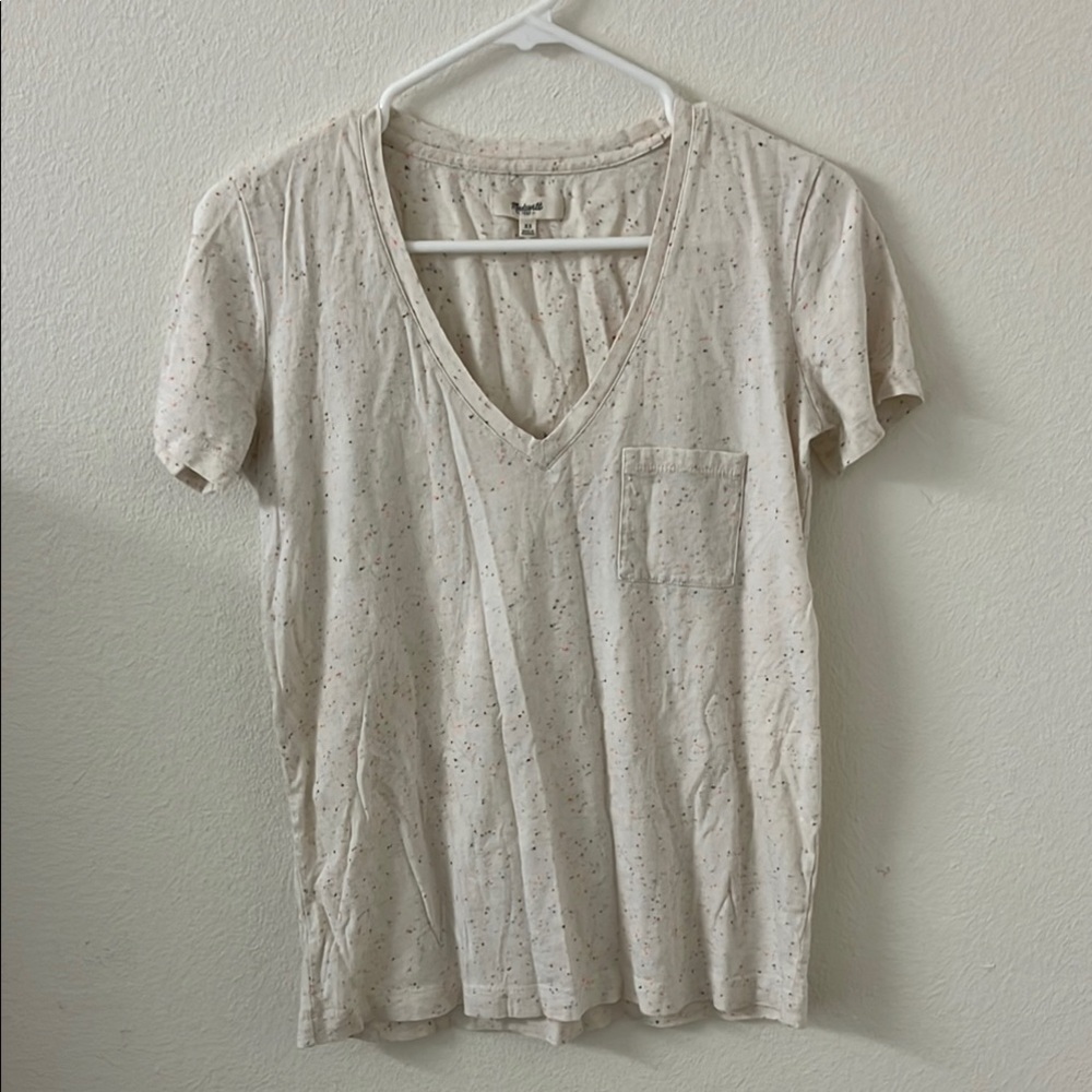 Madewell Speckled Cream V-Neck Top XS